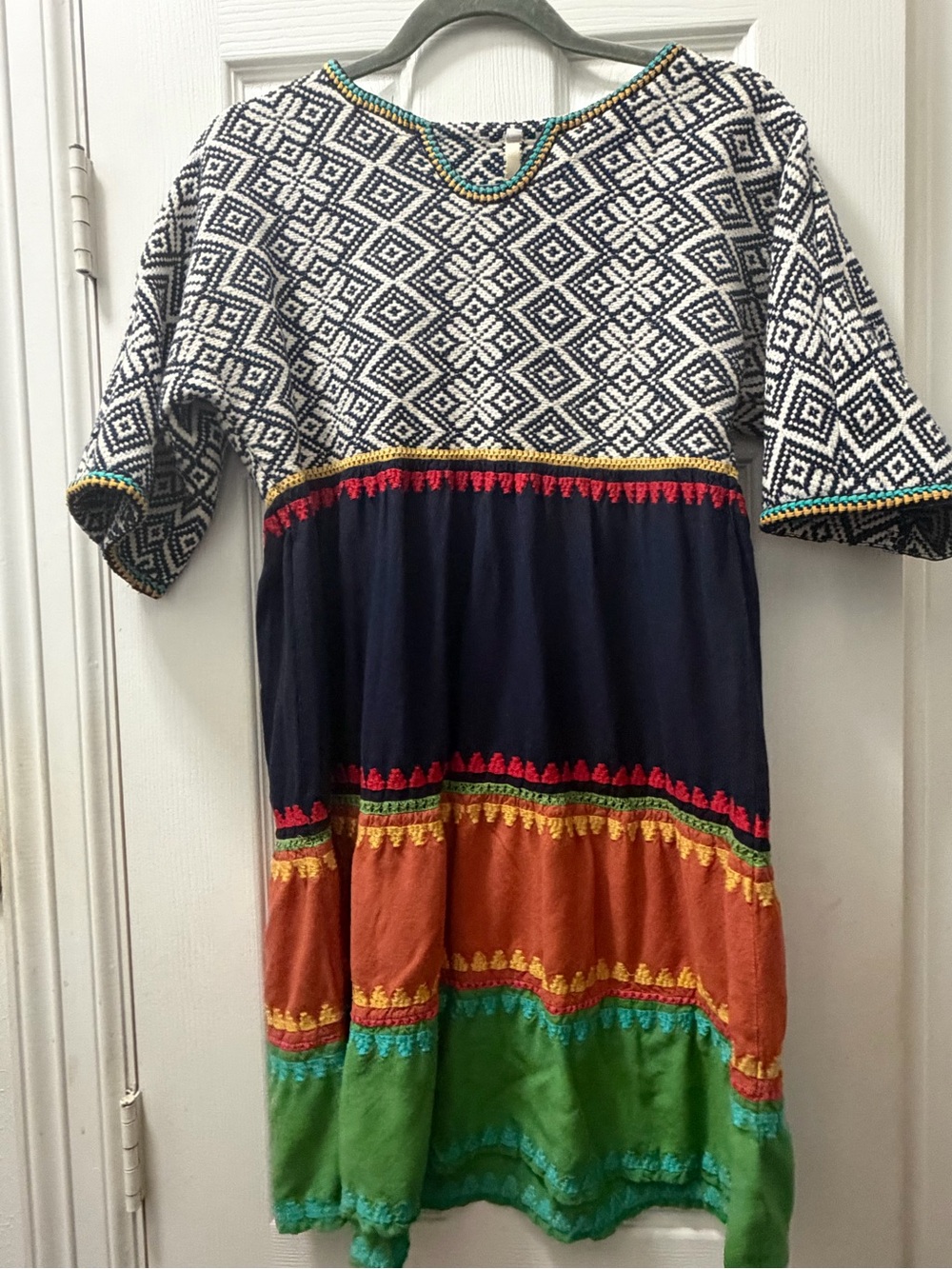 Uncle Frank Navy, Orange & Green Patterned Casual Dress